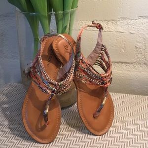 Satin/beaded fun tropical look sandals